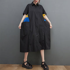 Large size women's clothing 2022 summer new fashion large size dress and thin contrast color shirt dress women