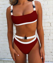 5 Colors Cross Border 2 Styles Bikini Amazon Ladies Solid Color Buckle Split Swimsuit 2018A122/123