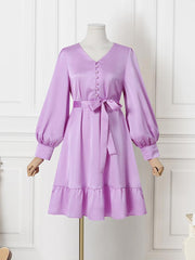 ZANZEA Women Elegant Dresses Solid V-Neck Long Sleeve Thigh Length Dress Fashion Holiday Casual Loose Ladies Vestido Plus Size