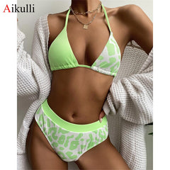 Waist Bikinis Swimsuits Women Sexy Leopard Splicing String Lace Biquini Summer Swimwear Female Bathing Suit Beachwear