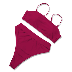 Bikini European and American fashion high waist swimsuit solid color double-sided split swimsuit