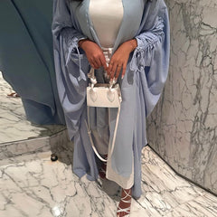 European Muslim women's modest modern fashion Turkish solid color cotton and linen casual large size abaya cardigan robe