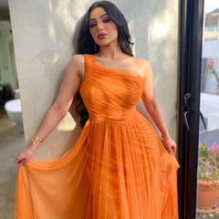 Elegant and sexy organza two-piece orange chiffon dress