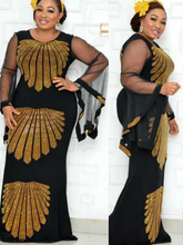 Foreign trade African dress fashion mesh trumpet sleeve ironing diamond bag hip fishtail large size elastic long skirt source spot