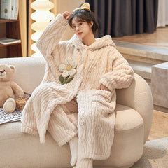 Coral fleece robe girls winter warm thick flannel pajamas bear cute maternity bathrobe home service women