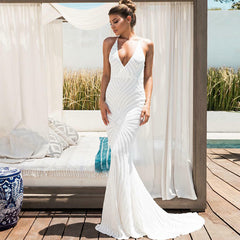 European and American sequins strapless long dress V-neck sexy swing dress women