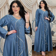 Muslim Diamond Embedding Dress Comfortable Loose Robe Arab Women's Dress