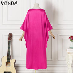 VONDA Elegant Dresses For Women 2022 Random Printed O Neck Dolman Sleeve A-Line Vestidos Bohemian Party Casual Summer Plus Size Long Dresses