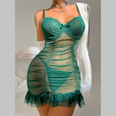 Women Sexy Lace Nightdress Summer Erotic Sleeveless Nightwear See Through Lingerie Backless Nightgown Thong Set Erotic Pajama