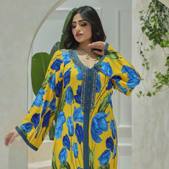 الشرق الأوسط طباعة قفطان مسلم حار الماس رداء جلابية فستان عربي تقليدي عرقي دبي تركيا