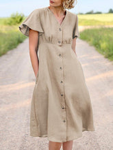 ZANZEA Women Elegant Dresses Solid V-Neck Short Sleeve Vintage Knee Length Dress Fashion Holiday Casual Loose Ladies Vestido Plus Size