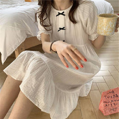 end Cute Bow White Cotton Nightgowns Women Pijamas Ruffles Dress Home Clothes Ladies Sleepwear Nightdress