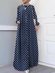 ZANZEA Women Muslim Dresses Abaya Kaftan Polka Print O-Neck Long Sleeve Vintage Long Dress Fashion Holiday Casual Loose Ladies Vestido Plus Size