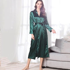 Women's pajamas silk nightgown lace sexy long nightgown bathrobe solid color home clothes