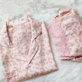 Summer leopard print silky short-sleeved shorts 2 home clothes thin silk suit