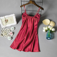 2022 Nightwear Sexy Women Satin Nightgown Lady Spaghetti Strap Night Dress Nighties Sleeveless Sleepwear Flower Lace Homewear