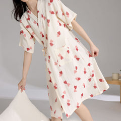 Summer female nightdress cotton gauze kimono nightgown thin section Japanese sweet home service pajamas