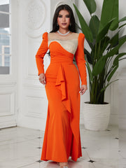 Orange Elegant Chest Hot Diamond Waist Dress