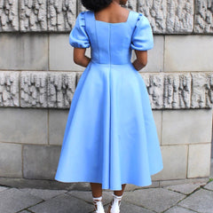 Short Sleeve Pleated Solid Color Large Skirt Evening Dress Dress