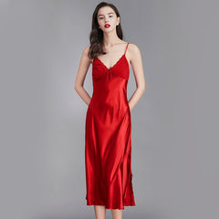 women Sleepwear Nightdress summer Long Sleep Dress Satin Rayon Solid Nightie Nightgown Plus Size female Nightwear Spaghetti Strap Nightdress