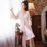 Long-sleeved cotton nightgown suit female summer and autumn suspender nightdress home service palace style princess pajamas two-piece