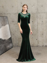 Ladies mermaid dress round neck solid color five-point sleeve evening dress