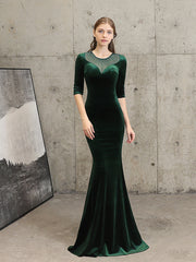 Ladies mermaid dress round neck solid color five-point sleeve evening dress