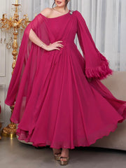 Rose Red Elegant Chiffon Hot Diamond Feather Dress