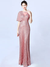 Ladies Fashion Slim One Shoulder Sexy Sequin Banquet Long Evening Dress