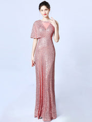 Ladies Fashion Slim One Shoulder Sexy Sequin Banquet Long Evening Dress