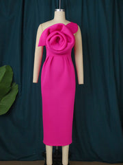 Women Party Dress Slim Bodycon Sexy One Strap Big Flower Event Christmas Birthday Elegant African Gowns Wedding Guest Robes New