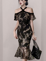 فستان H Han Queen 2022 الجديد المثير بدون الكتف فستان نسائي صيفي كوري ضيق مكشكش للحفلات فساتين ضيقة