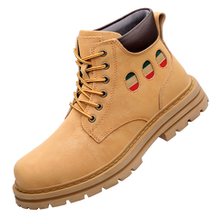 Leather rhubarb boots men's British style lace up Martin boots short boots 2022 spring and autumn single boots thick bottom all-match hiking boots