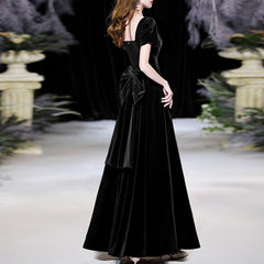 Ladies long velvet short-sleeved big bow fashion party dress banquet evening dress