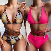 Swimsuit 2022 AliExpress Bikini New High Waist Print Halter Bikini Ladies Split Swimsuit Swimwear