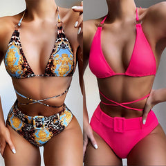 Swimsuit 2022 AliExpress Bikini New High Waist Print Halter Bikini Ladies Split Swimsuit Swimwear
