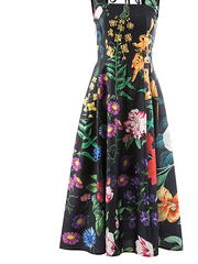 2023 autumn new European and American temperament elegant style printed sling long skirt square collar beaded strap big dress 4s14