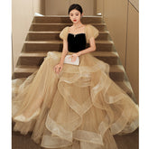 Champagne evening dress women's spring banquet temperament celebrity art examination annual meeting host coming-of-age ceremony Korean fashion dress