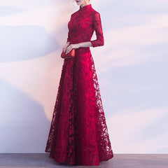 Ladies mid-sleeve long lace banquet wedding dress L525