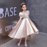 Children's catwalk dress 2023 new satin puff sleeve court style girls dress little girl show dress