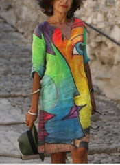 فستان بوهو عتيق لربيع وصيف 2022 مطبوع بياقة على شكل V فستان شاطئ ميدي فضفاض للسيدات فستان حفلات غير رسمي أنيق ملابس نسائية