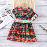 EW foreign trade children's wear 2021 summer dress new girls' National Romantic LACE SHORT SLEEVE DRESS q629