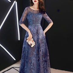 Ladies Round Neck Sleeve Long Embroidered Banquet Evening Dress LX009