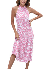 European and American new women's round neck sleeveless dress print open back