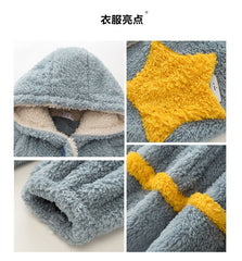 Women's Fleece Hooded Bathrobe Women's Robe Light Cotton Soft Fluffy Warm Sherpa Robe Kimono Bride