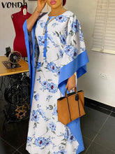 VONDA Elegant Dresses For Women 2022 Random Floral Printed O Neck Long Dolman Sleeve A-Line Vestidos Bohemian Party Casual Summer Plus Size Long Dress