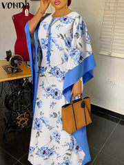 VONDA Elegant Dresses For Women 2022 Random Floral Printed O Neck Long Dolman Sleeve A-Line Vestidos Bohemian Party Casual Summer Plus Size Long Dress