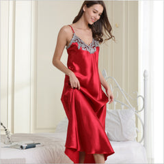 silk pajamas women's lace V-neck long suspender nightdress pajamas home wear
