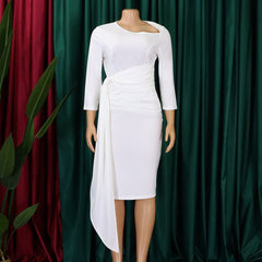 2023 فستان دانتيل مطوي بلون سادة جديد 4-27