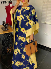 VONDA Elegant Dresses For Women 2022 Random Floral Printed O Neck Long Dolman Sleeve A-Line Vestidos Bohemian Party Casual Summer Plus Size Long Dress